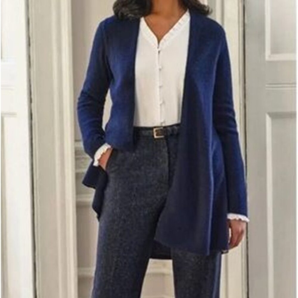 STATE CASHMERE Cardigan Wool Cashmere Navy Blue Asymmetrical hem Size M